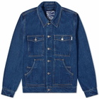 PACCBET Men's Typo Denim Jacket in Dark Blue