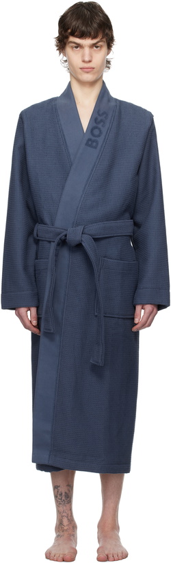 Photo: BOSS Navy Waffle-Structure Dressing Robe