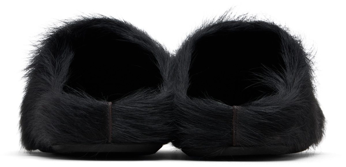 Marni Black Long Hair Calfskin Fussbett Sabot Loafers