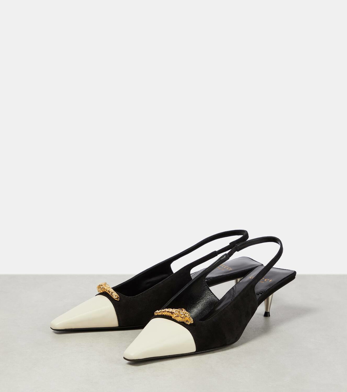 Gucci Embellished leather and suede slingback pumps