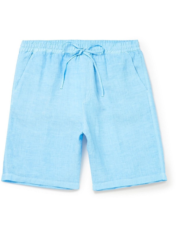 Photo: 120% - Straight-Leg Linen-Gauze Drawstring Bermuda Shorts - Blue