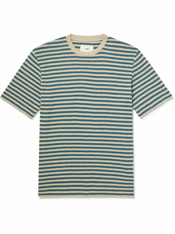 Photo: Folk - Striped Cotton-Jersey T-Shirt - Blue