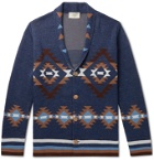 Altea - Shawl-Collar Jacquard-Knit Linen and Cotton-Blend Cardigan - Blue