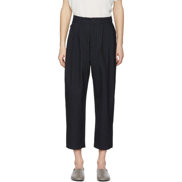 Hed Mayner Navy Pinstripe Pleated Trousers Hed Mayner