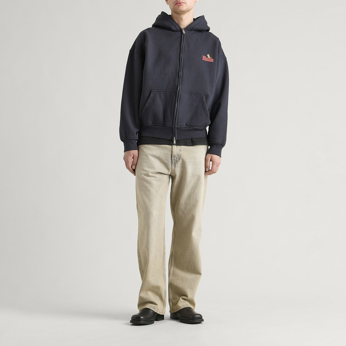 Rhude Men's American Spirit Zip-Up Hoodie in Vintage Black/Red