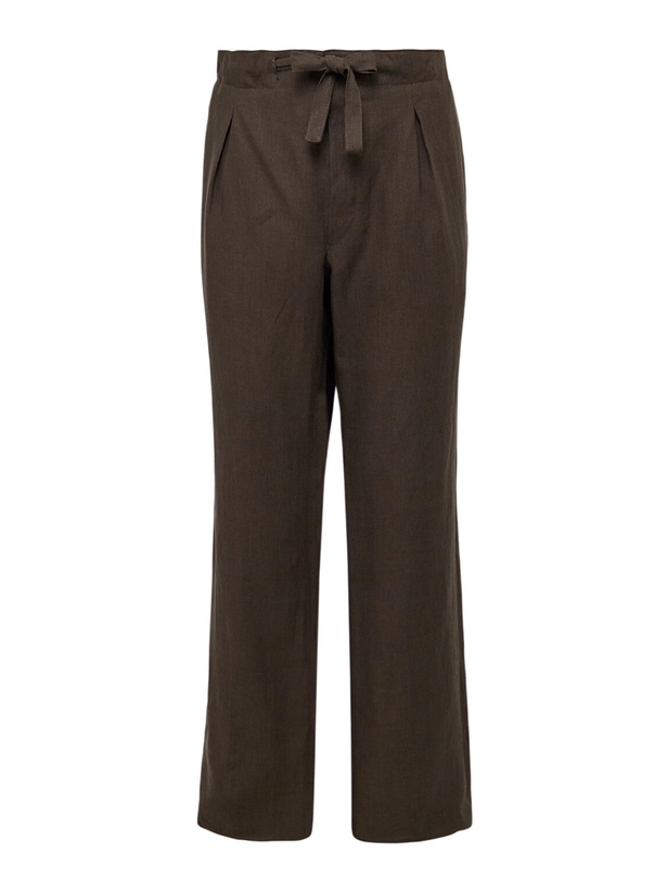 Photo: Stòffa - Straight-Leg Pleated Linen Drawstring Trousers - Brown