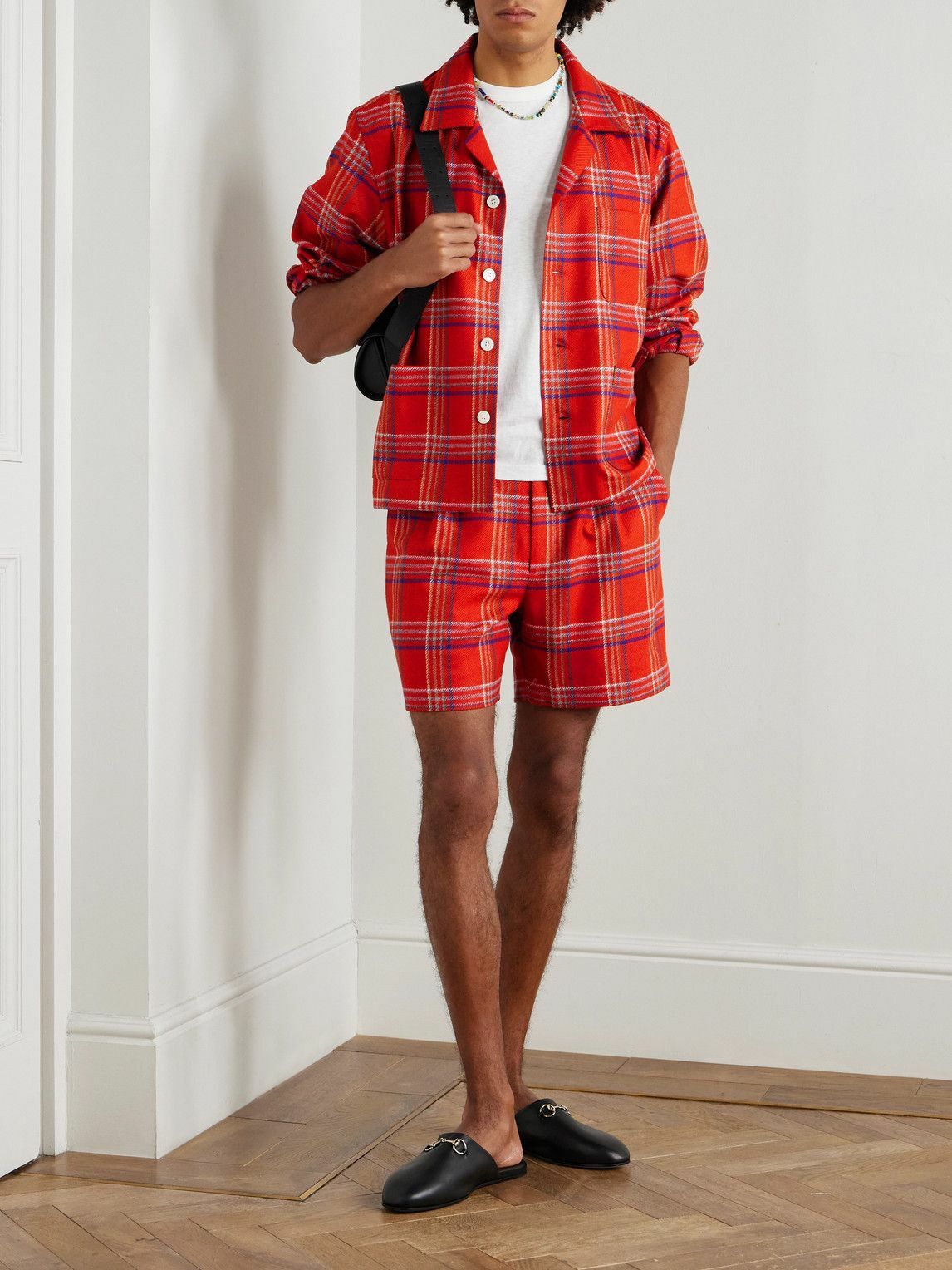BODE - Gable Straight-Leg Pleated Checked Wool Shorts - Red