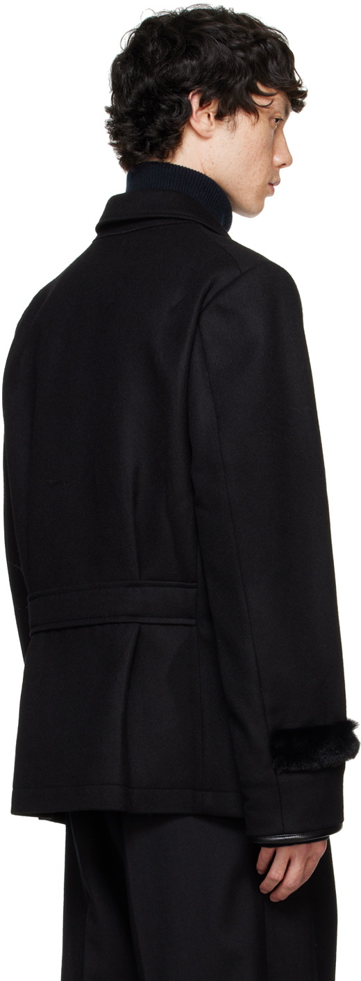 Random Identities Black Wool & Faux-Fur Peacoat