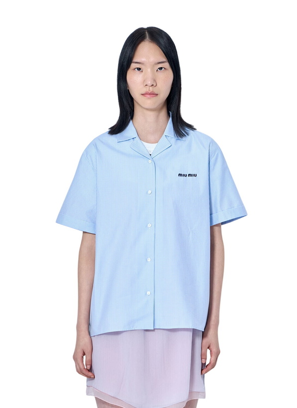 Photo: Miu Miu Short-Sleeve Cotton Poplin Shirt
