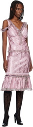 Anna Sui Pink Crushed Satin Ruffle Midi Skirt
