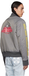 Heron Preston Gray HP Sponsor Varsity Bomber Jacket