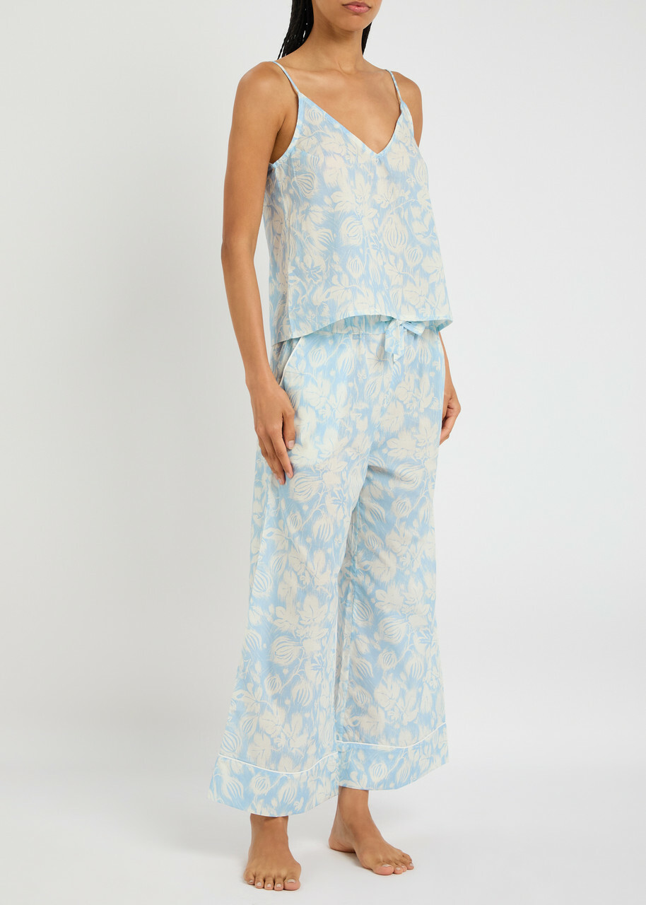 Desmond & Dempsey Alma Fig Printed Cotton Pyjama set Blue And White