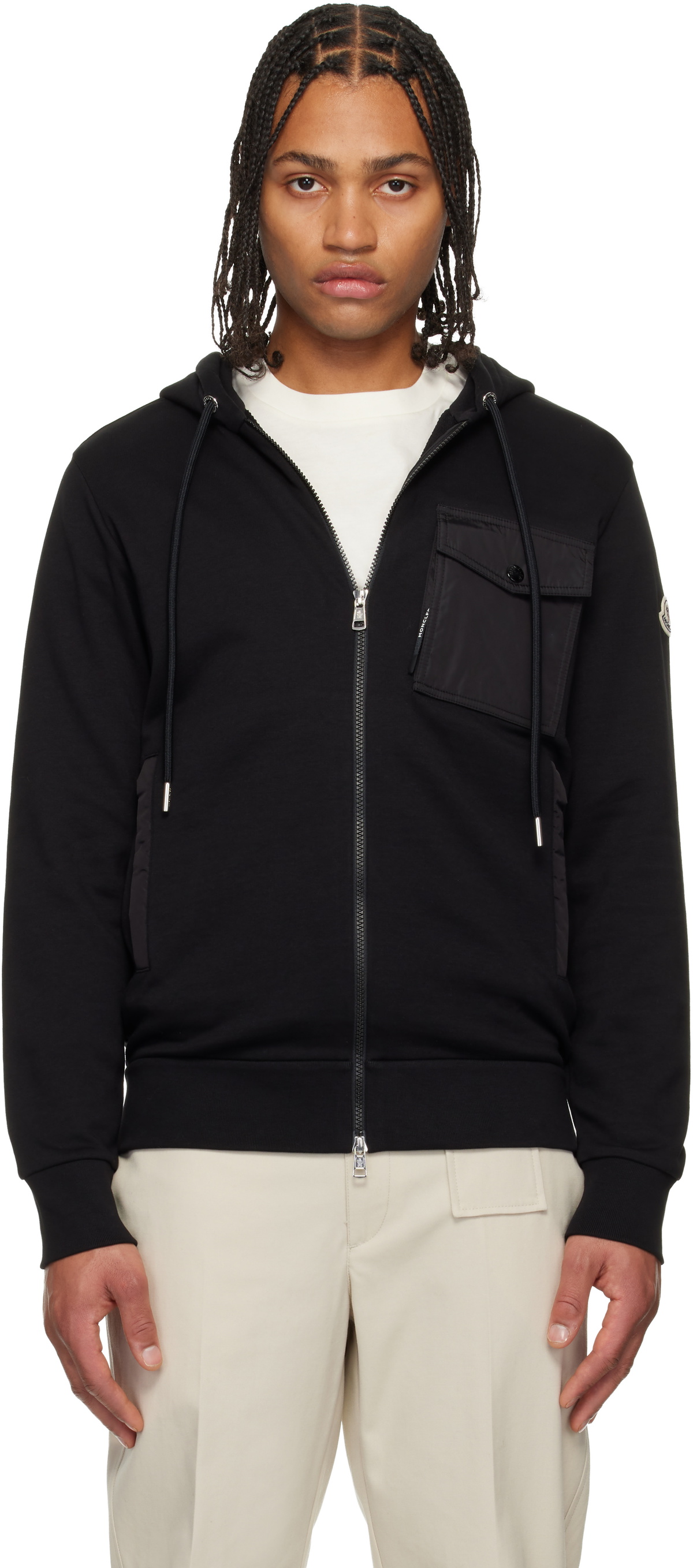 Moncler Black Cotton Blend Zip-Up Hoodie