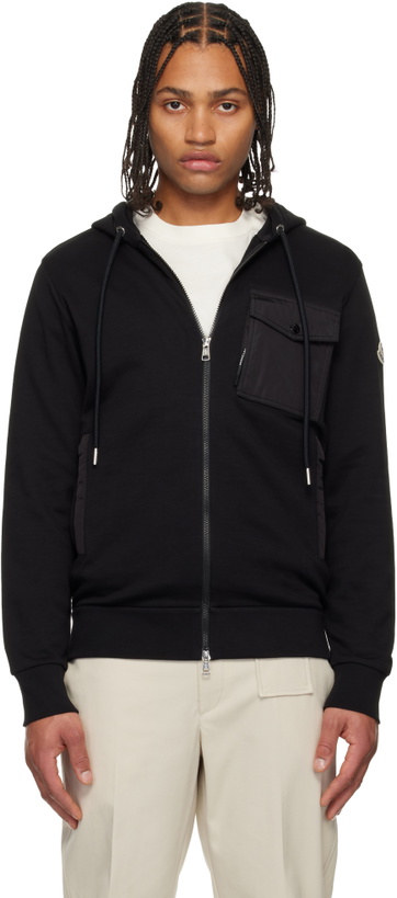 Photo: Moncler Black Cotton Blend Zip-Up Hoodie