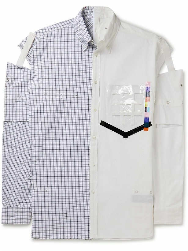 Photo: TAKAHIROMIYASHITA TheSoloist. - Button-Down Collar Patchwork Distressed Appliquéd Cotton Shirt - White