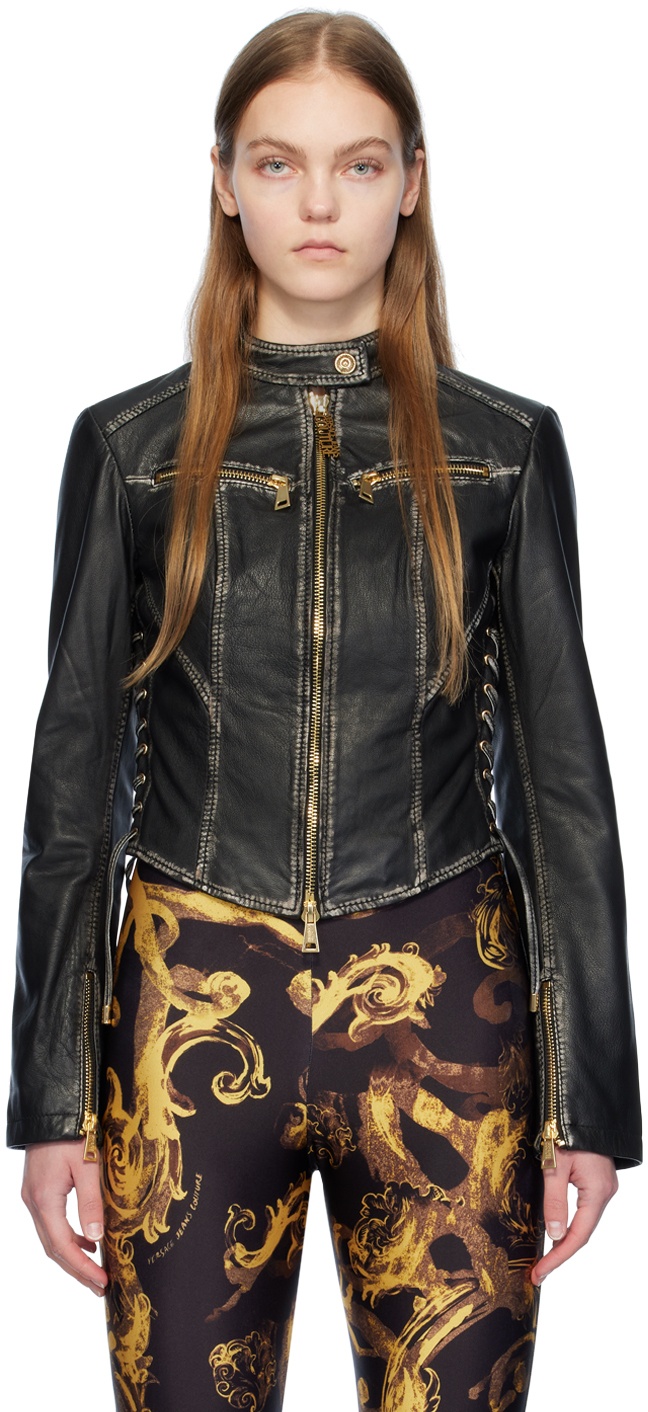 Photo: Versace Jeans Couture Black Bleached Leather Jacket