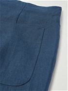 Stòffa - Straight-Leg Linen-Twill Drawstring Trousers - Blue