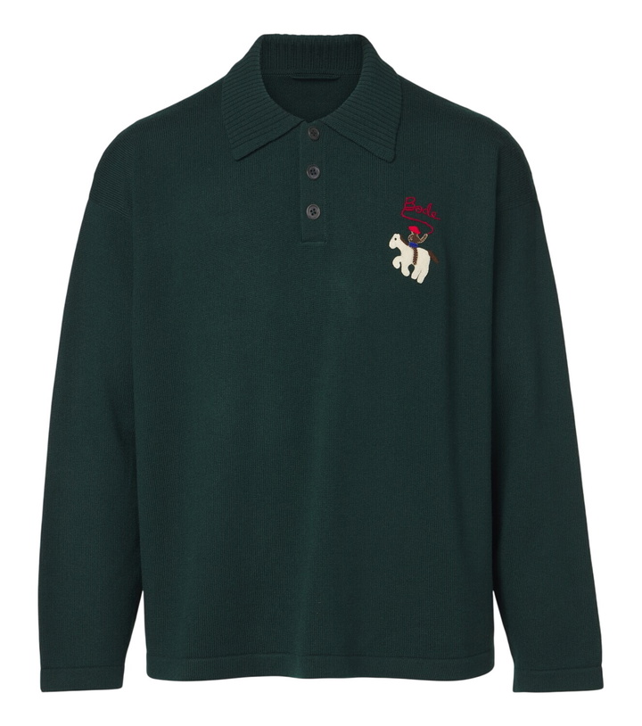 Photo: Bode Patch-appliqué wool polo sweater
