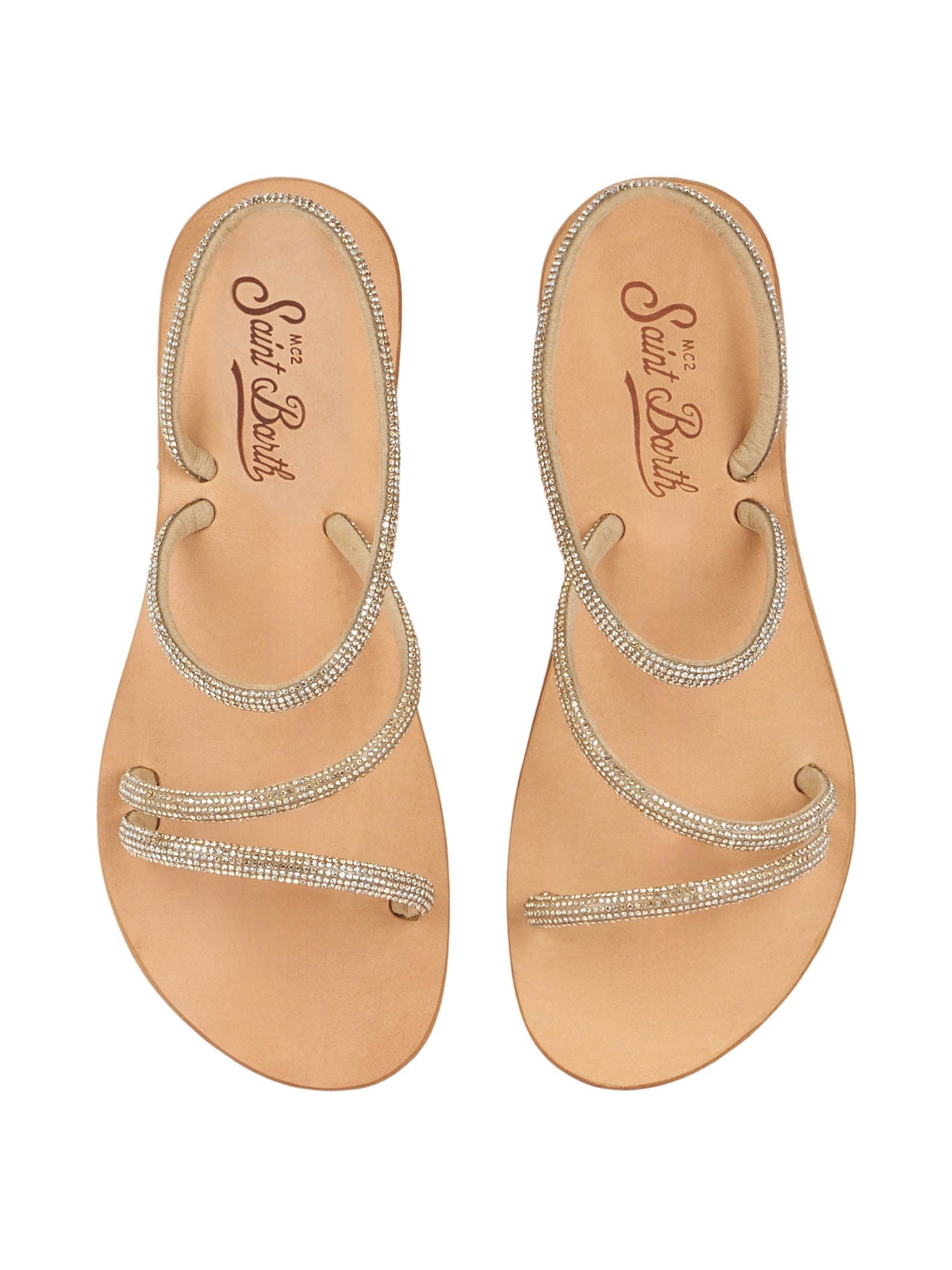 MC2 Saint Barth Flat Sandals Cora With Gold Rhinestones