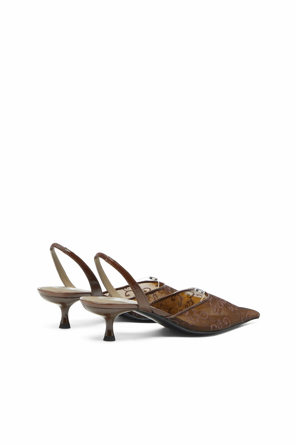 Diesel D-Ten & Half - Slingbacks in lace and leather - Heels Womens in Brown