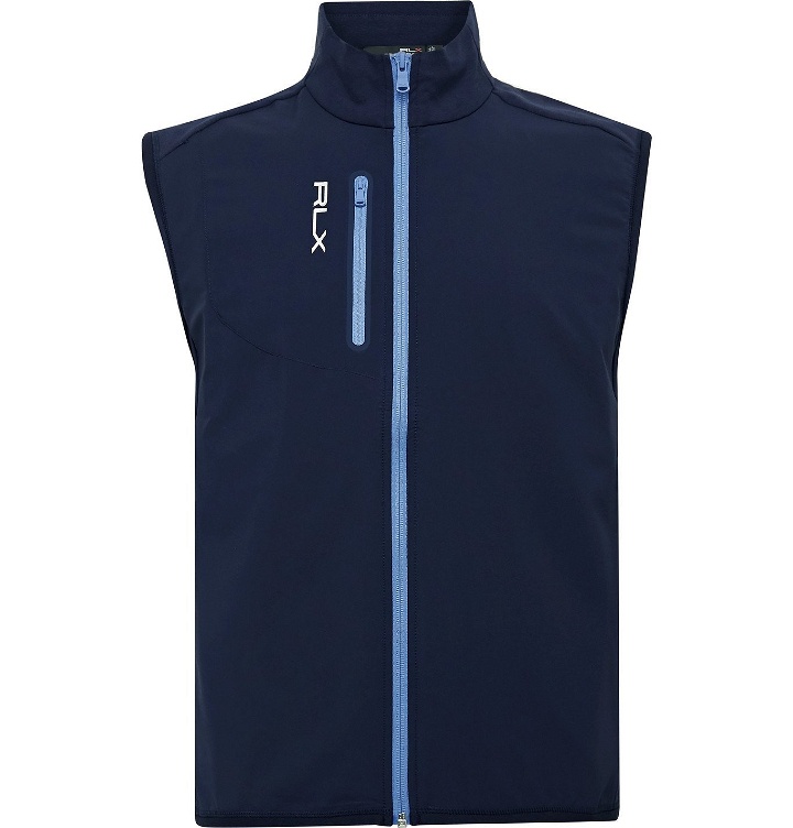 Photo: RLX Ralph Lauren - Logo-Print Panelled Cotton-Blend Jersey and Tech-Jersey Golf Gilet - Blue
