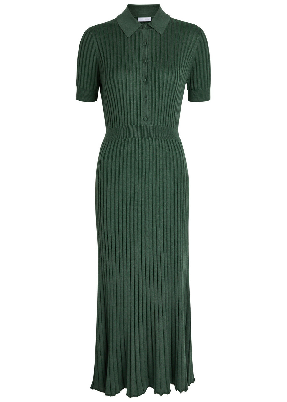 Gabriela Hearst Amor Ribbed Cashmere-blend Midi Shirt Dress Green