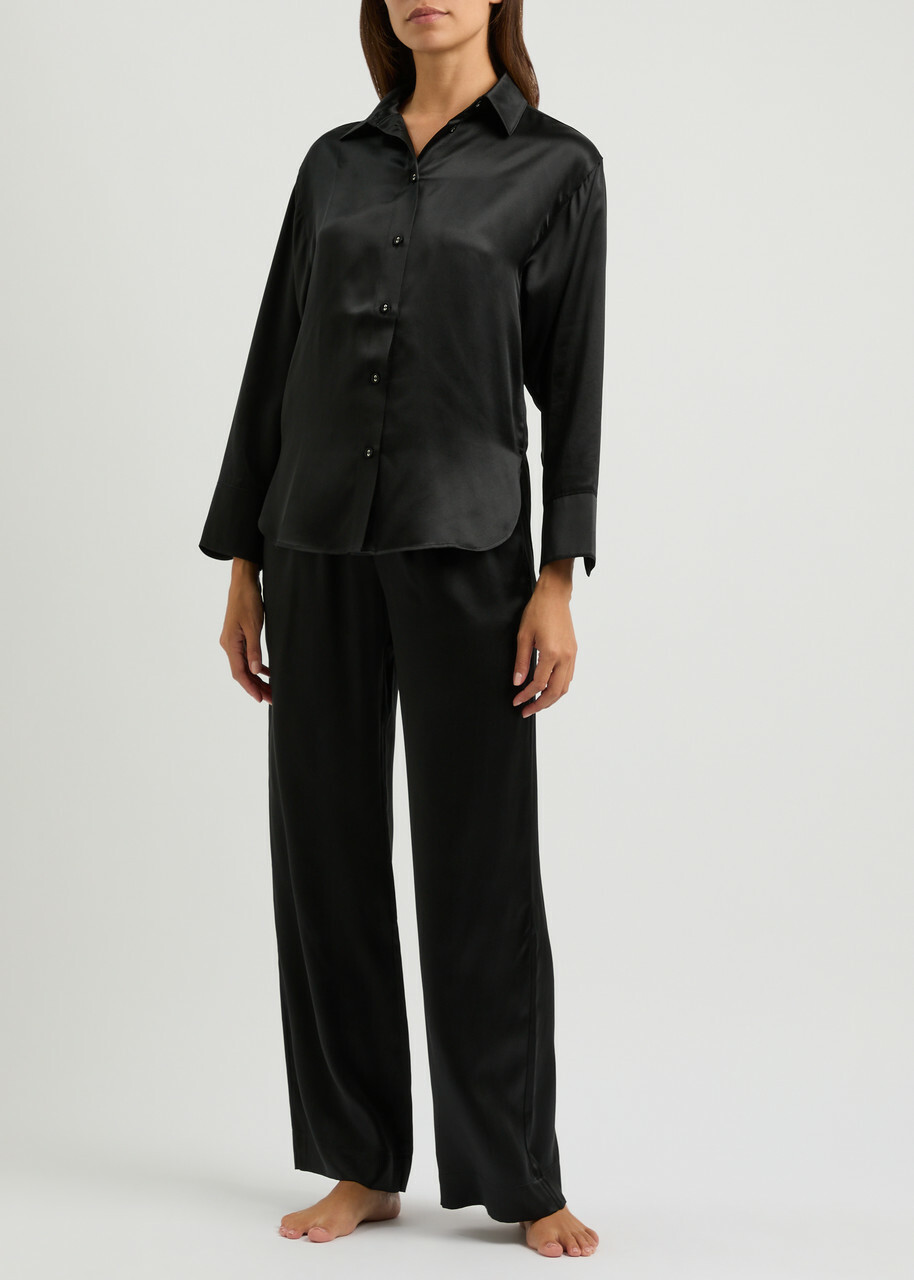 Fleur OF England Fleur du Jour Silk-satin Pyjama Shirt Black