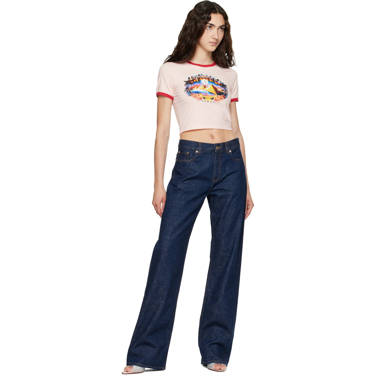 Casablanca Pink Pyramid Tourism Cropped Baby Short Sleeve T‑shirt