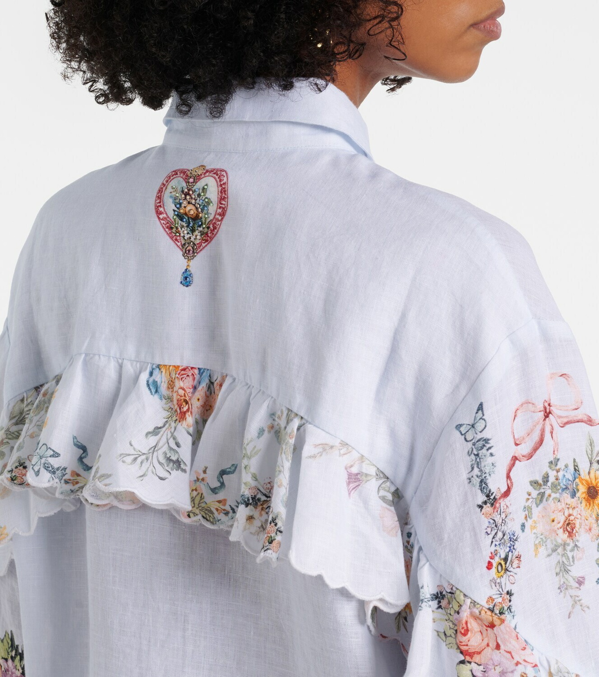 Camilla Floral ruffled linen shirt