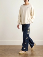 KAPITAL - Wide-Leg Pleated Logo-Appliquéd Tech-Jersey Jacquard Track Pants - Blue