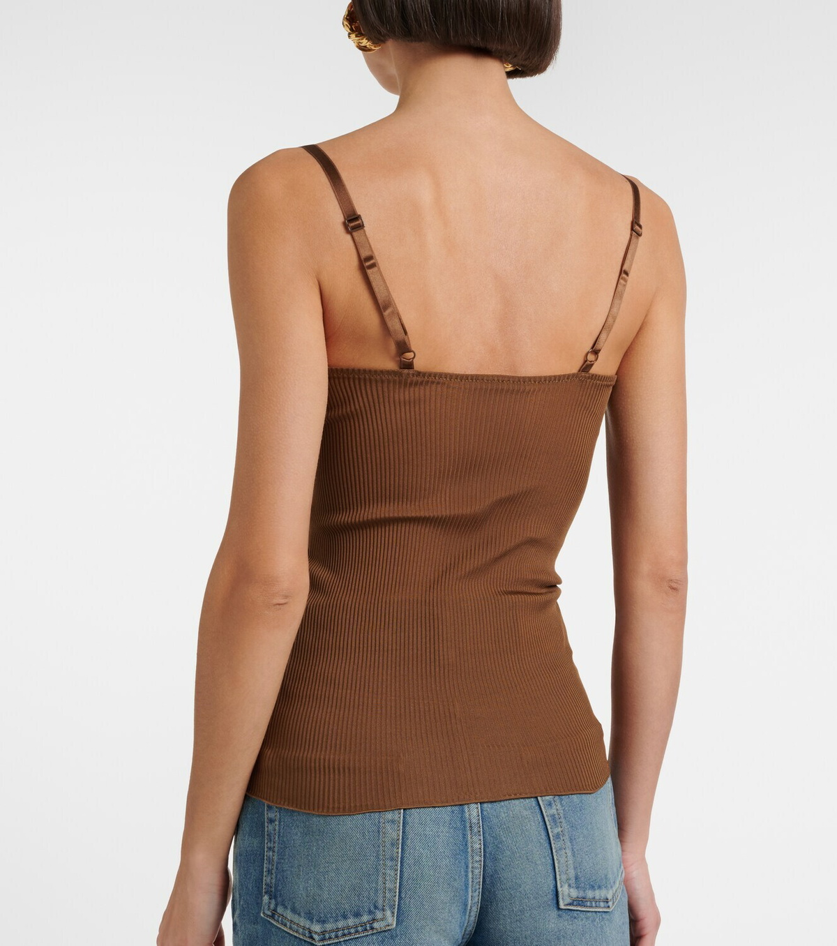Saint Laurent Lace-trimmed ribbed-knit silk tank top