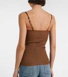 Saint Laurent Lace-trimmed ribbed-knit silk tank top
