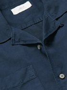 Mr P. - Michael Convertible-Collar Garment-Dyed Cotton and Linen-Blend Twill Shirt - Blue