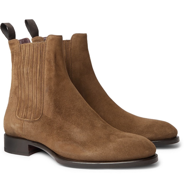 Photo: BRIONI - Suede Chelsea Boots - Brown