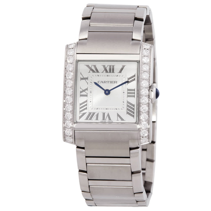 Photo: Cartier Tank Francaise Medium Model Diamond Silver Dial Ladies Watch W4TA0028