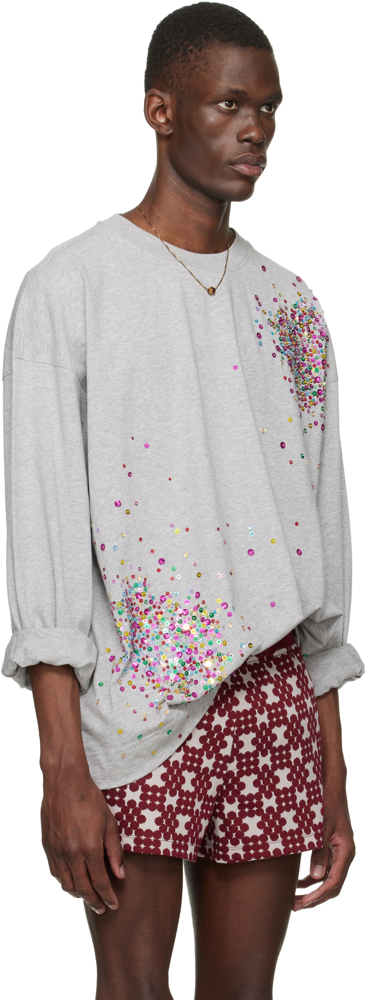 Dries Van Noten Gray Embellished Long Sleeve T-shirt