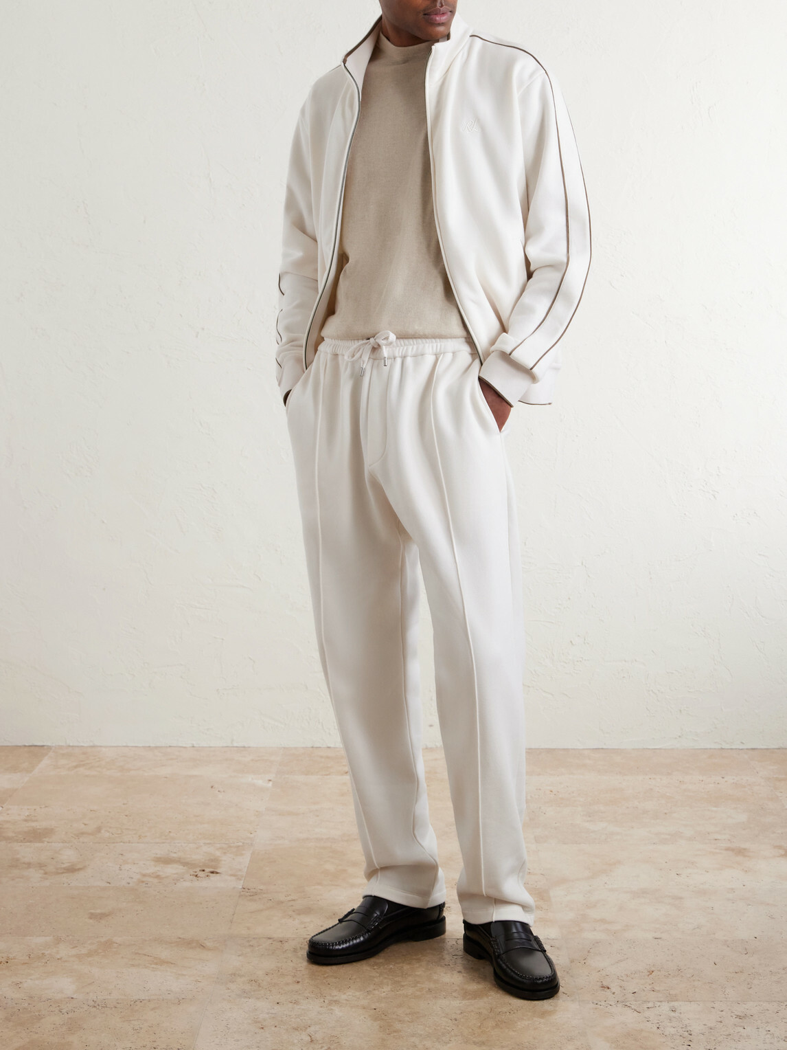 Ralph Lauren Purple label - Wimbledon Straight-Leg Embroidered Cotton and Cashmere-Blend Sweatpants - Neutrals