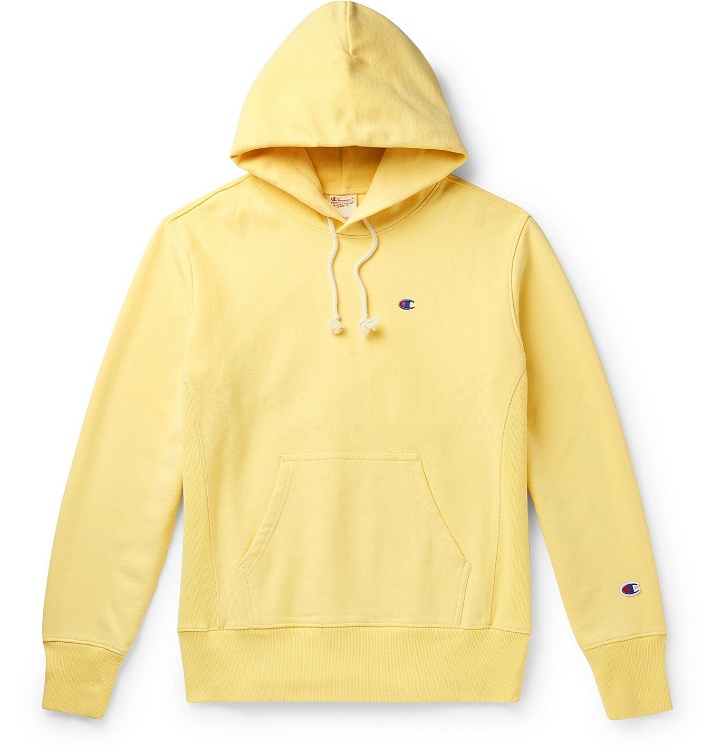 Photo: Champion - Logo-Embroidered Fleece-Back Cotton-Blend Jersey Hoodie - Yellow