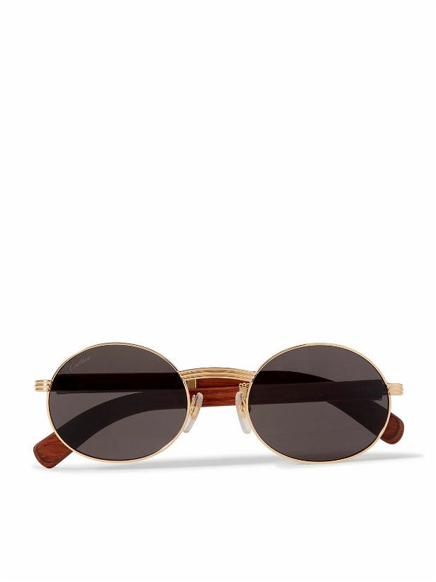 Photo: Cartier Eyewear - Première Round-Frame Gold-Tone and Wood Sunglasses