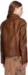 OPEN YY Brown Moto Leather Jacket