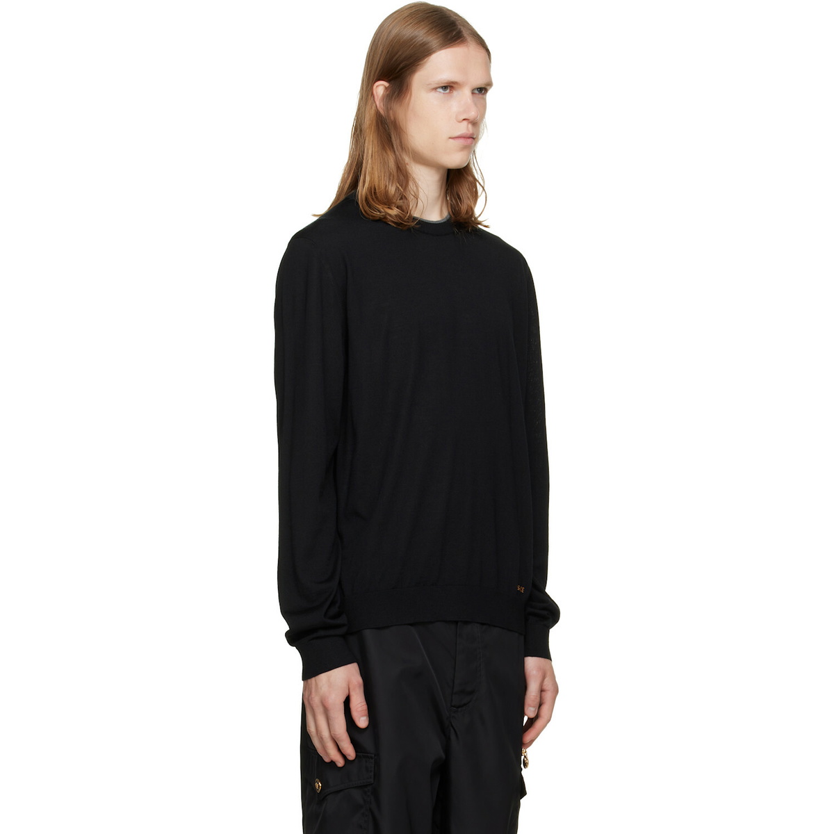 Versace Black Embroidered Wool Knit Crewneck Sweater