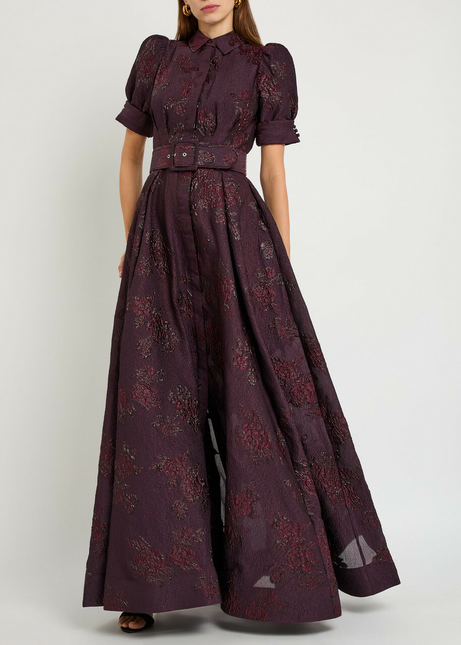 Rebecca Vallance Afina Floral-brocade Cloqué Gown Purple