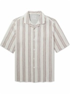 Brunello Cucinelli - Camp-Collar Striped Linen and Lyocell-Blend Shirt - Neutrals