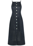 Veronica Beard Georges Button-up Linen Midi Dress Navy