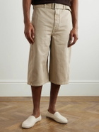 LEMAIRE - Twisted Wide-Leg Belted Garment-Dyed Denim Shorts - Neutrals