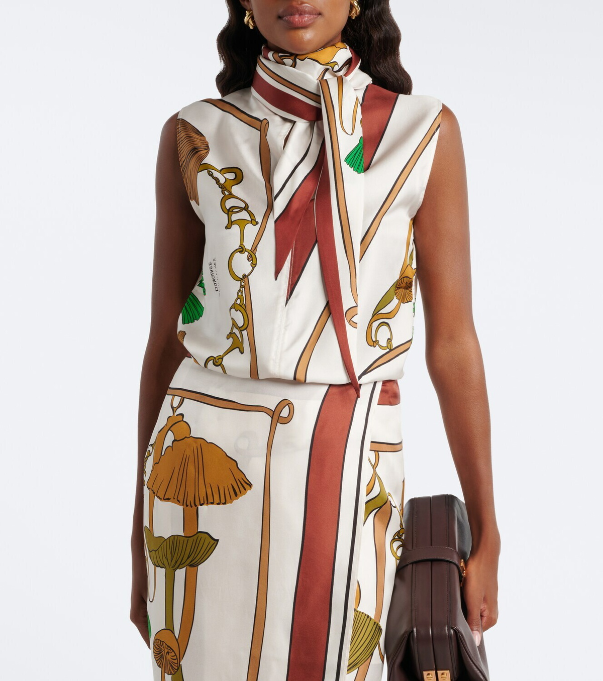 Dorothee Schumacher Cosmic Funghi printed tie-neck silk twill top