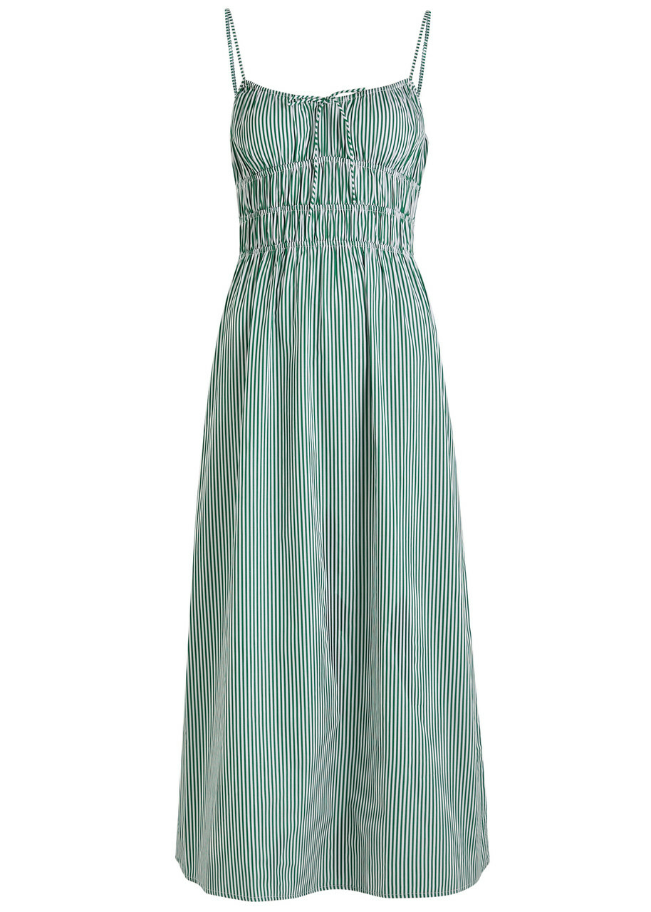 Faithfull The Brand Marianne Striped Stretch-cotton Midi Dress Green  Faithfull The Brand