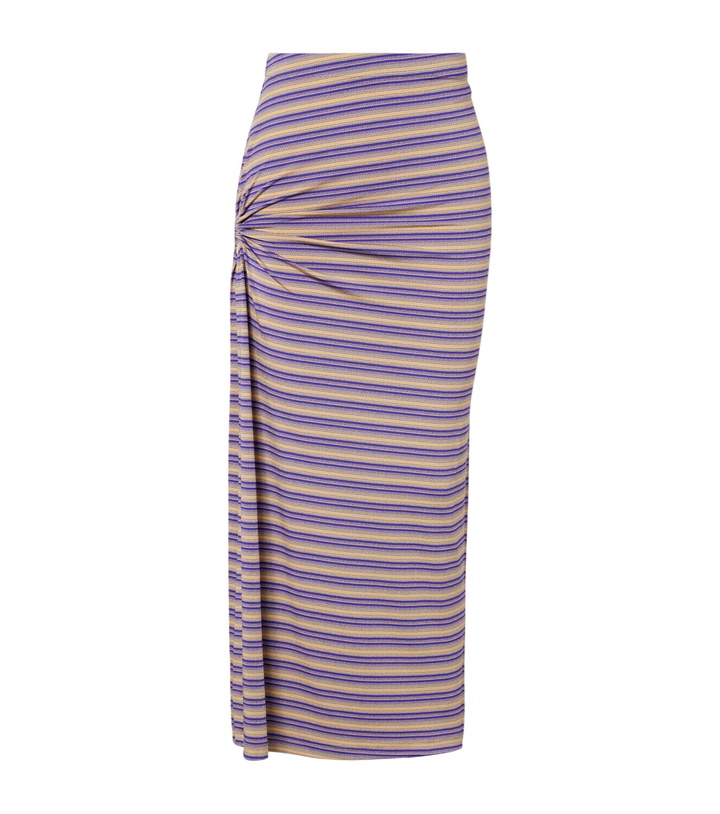 Photo: Rabanne Cutout gathered striped crêpe midi skirt