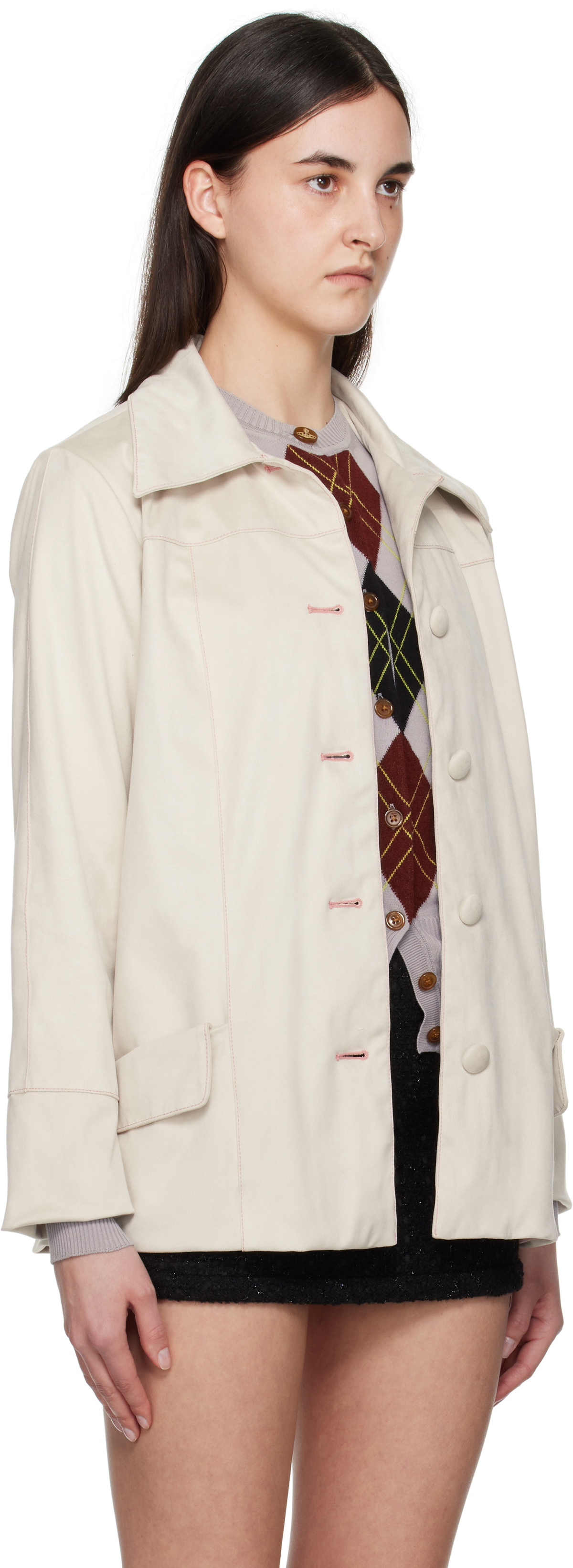 Anna Sui Off-White Buttoned Faux-Suede Coat