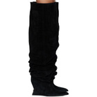BALMAIN Black Suede Leather Wedge Thigh-High Boots
